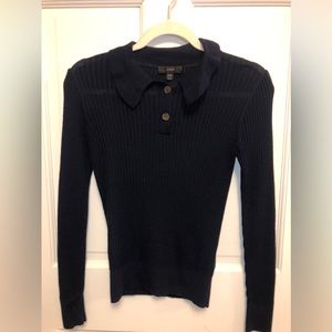 J. Crew Ruffle Collar Ribbed Merino Wool Sweater in navy
